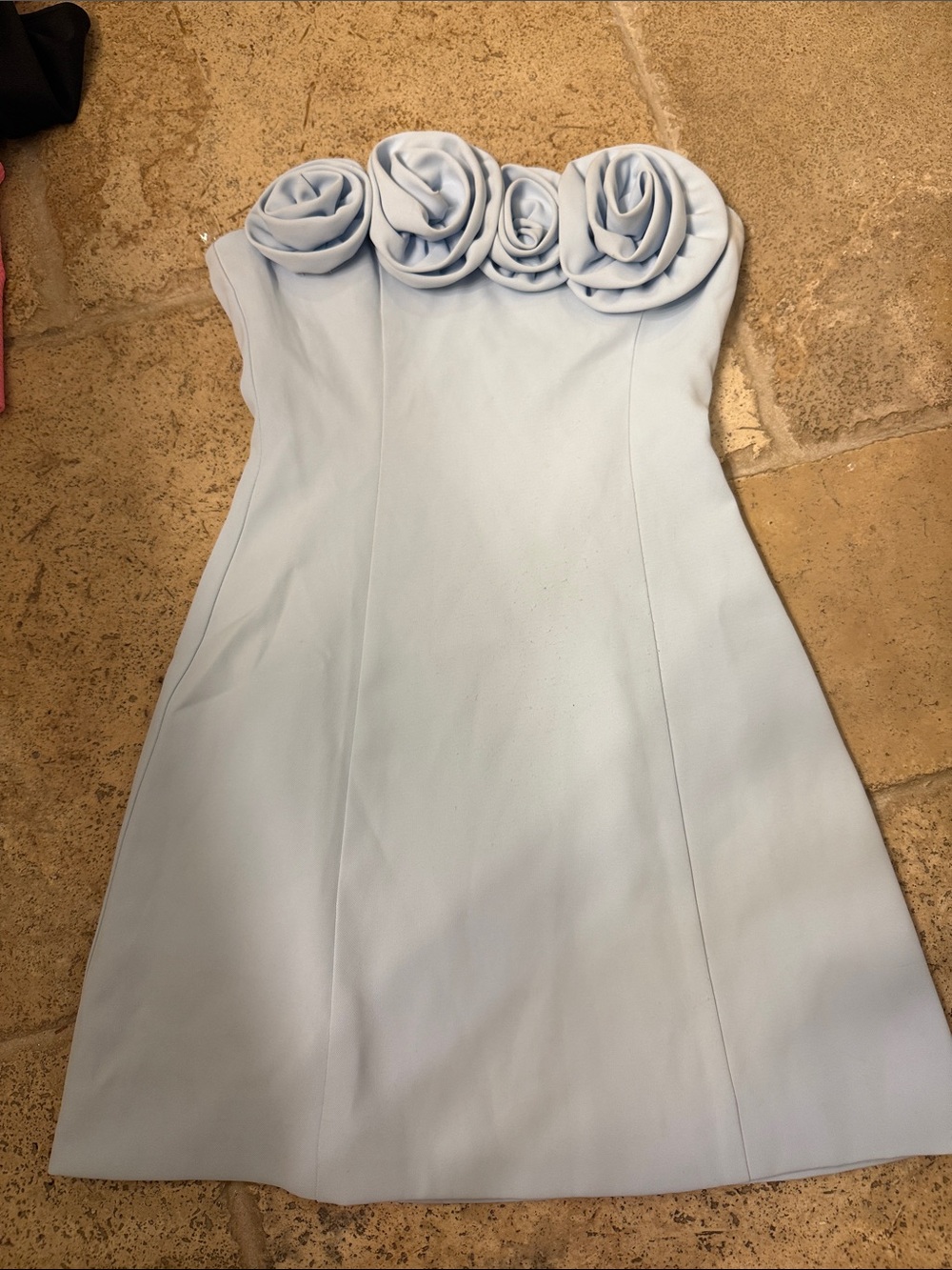 Blue Strapless Floral Mini Dress